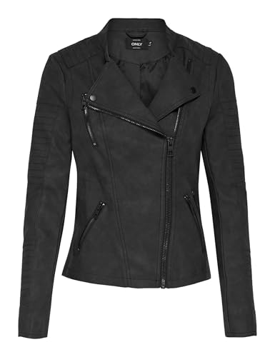 ONLY Damen Lederjacke Onlava Grau/Black