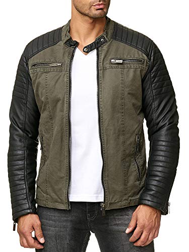 Redbridge Herren Biker Kunst-Lederjacke Khaki