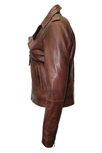 Infinity- neue Dame- Frauen Retro BRANDO 442 braun Fashion Motorradfahrer Casual Style Lederjacke aus weichem Leder Slim Fit - 3
