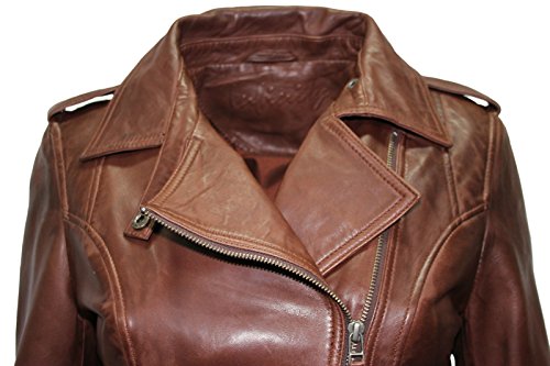 Infinity- neue Dame- Frauen Retro BRANDO 442 braun Fashion Motorradfahrer Casual Style Lederjacke aus weichem Leder Slim Fit - 4