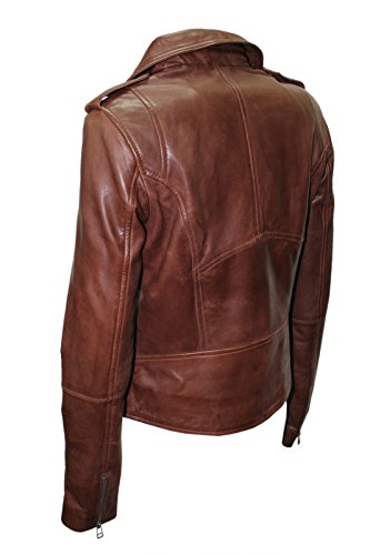 Infinity- neue Dame- Frauen Retro BRANDO 442 braun Fashion Motorradfahrer Casual Style Lederjacke aus weichem Leder Slim Fit - 5