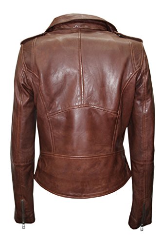 Infinity- neue Dame- Frauen Retro BRANDO 442 braun Fashion Motorradfahrer Casual Style Lederjacke aus weichem Leder Slim Fit - 6