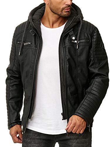 Redbridge Herren Kunstleder Bikerjacke mit Sweat- Kapuze 2in1, Schwarz - 2