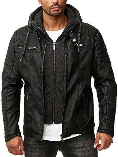 Redbridge Herren Kunstleder Bikerjacke mit Sweat- Kapuze 2in1, Schwarz - 4