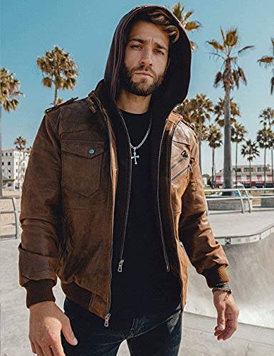 FLAVOR Lederjacke Herren mit abnehmbaren Hoodie - 4