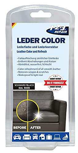 1-2-3 REPAIR Lederfarbe Schwamm und Pinsel Farbauffrischer Lederfärbemittel Schwarz - 6