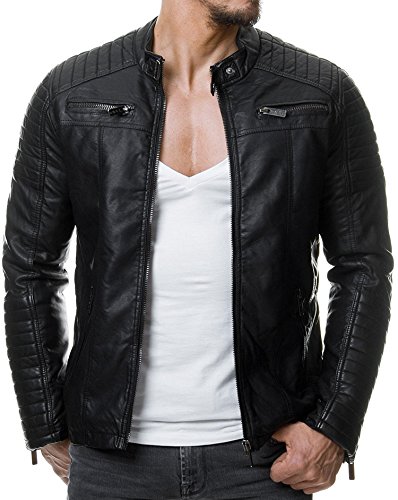 Redbridge Herren Biker Lederjacke Echtleder & Kunstled // Schwarz