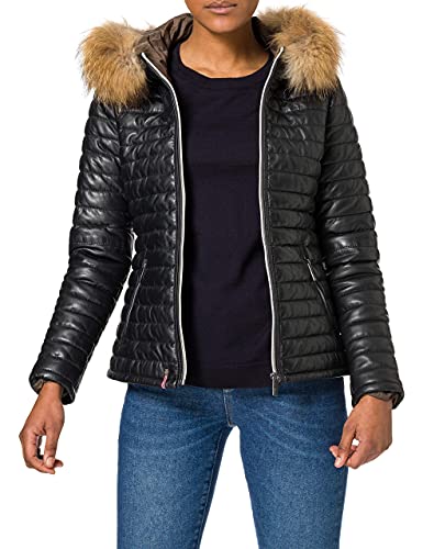 Oakwood Damen Lederjacke mit Kapuze // Schwarz