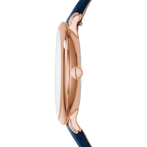 Fossil Jacqueline Leder Armbanduhr Damen blau / Mit Edelstahlgehäuse roségold, Quarz Uhrwerk & analoger Datumsanzeige – idealer Begleiter für jede Gelegenheit - 2