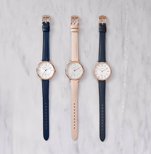 Fossil Jacqueline Leder Armbanduhr Damen blau / Mit Edelstahlgehäuse roségold, Quarz Uhrwerk & analoger Datumsanzeige – idealer Begleiter für jede Gelegenheit - 3