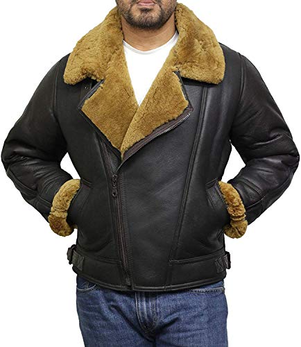 Brandslock Herren Aviator Lederjacke mit Echtlammfell Bomber Fliegen - 3