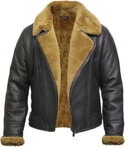 Brandslock Herren Aviator Lederjacke mit Echtlammfell Bomber Fliegen - 3