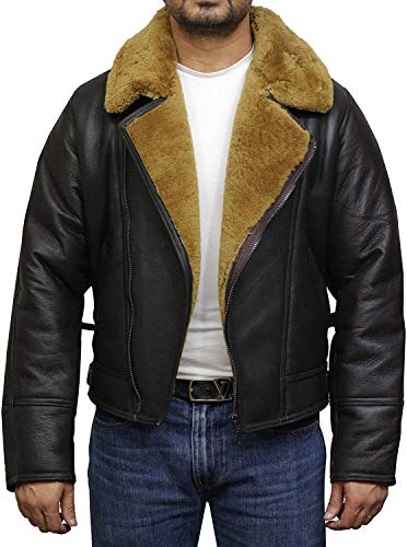 Brandslock Herren Aviator Lederjacke mit Echtlammfell Bomber Fliegen - 2