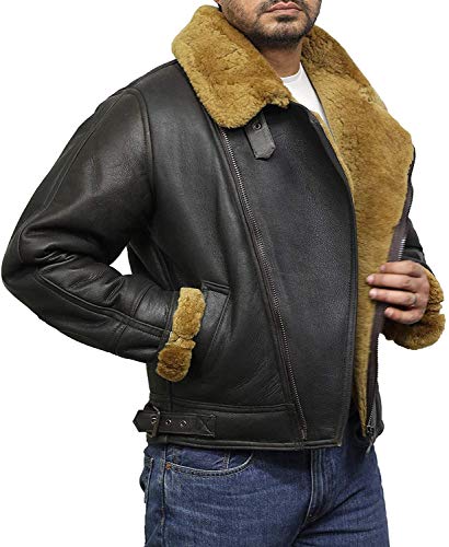 Brandslock Herren Aviator Lederjacke mit Echtlammfell Bomber Fliegen - 5
