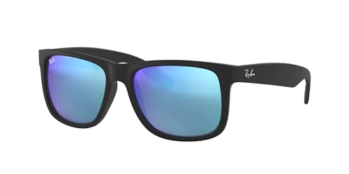 Ray-Ban 0RB4165 Justin Classic Sonnenbrille Large (Herstellergröße: 55), Schwarz (Gestell: Schwarz, Gläser: Blau Verspiegelt 622/55)