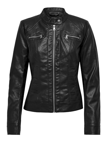 ONLY Damen Bandit PU Biker Jacke, Schwarz - 2