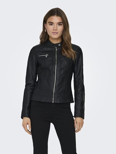 ONLY Damen Bandit PU Biker Jacke, Schwarz - 4