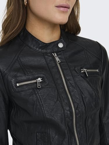 ONLY Damen Bandit PU Biker Jacke, Schwarz - 7