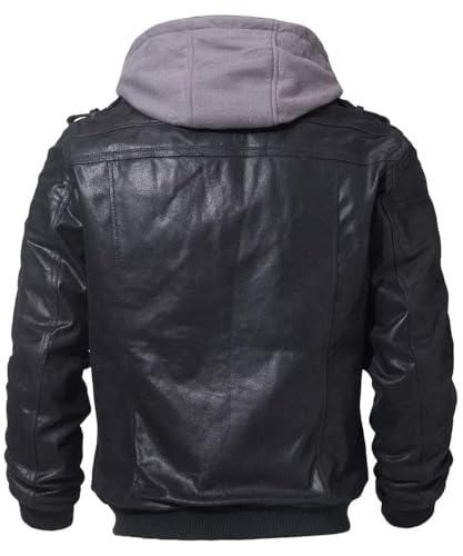 FLAVOR Echtes Lederjacke Herren Abnehmbarer Hoodie - 2