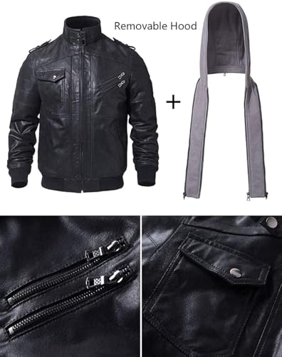 FLAVOR Echtes Lederjacke Herren Abnehmbarer Hoodie - 4