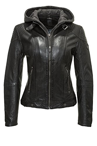 Gipsy Damen Lederjacke mit Kapuze im Biker Look Schwarz