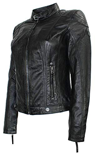 Gipsy – Damen Lederjacke Kapuze Lammnappa schwarz Größe L - 5