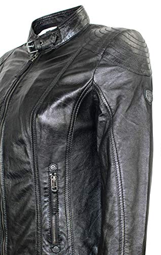 Gipsy – Damen Lederjacke Kapuze Lammnappa schwarz Größe L - 6