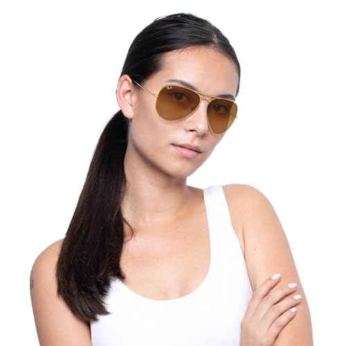 Ray Ban Unisex Aviator Sonnenbrille, Gestell: Gold, Gläser: Kristall braun - 5