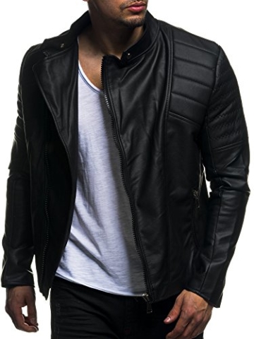 LEIF NELSON Herren Jacke Kunstleder Biker Geteppt Slim Fit Modern Freizeit Schwarz LN507 ; Grš§e M, Schwarz - 