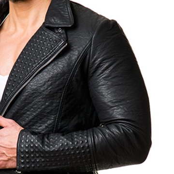 Prestige Homme Herren Jacke Kunstleder Biker Style Zipper Gesteppt Schwarz PR-22, Größe:XL;Farbe:Schwarz - 